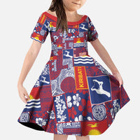 Kiribati Tekeraoi n te Kiritimati Family Matching Off The Shoulder Long Sleeve Dress and Hawaiian Shirt Pacific Patchwork Xmas Vibes LT9 Daughter's Dress Red - Polynesian Pride