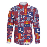 Kiribati Tekeraoi n te Kiritimati Family Matching Summer Maxi Dress and Hawaiian Shirt Pacific Patchwork Xmas Vibes LT9 Dad's Shirt - Long Sleeve Red - Polynesian Pride