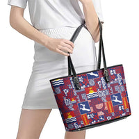 Kiribati Tekeraoi n te Kiritimati Leather Tote Bag Pacific Patchwork Xmas Vibes - Polynesian Pride