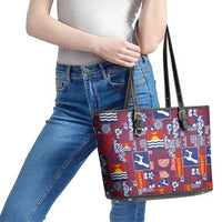 Kiribati Tekeraoi n te Kiritimati Leather Tote Bag Pacific Patchwork Xmas Vibes - Polynesian Pride