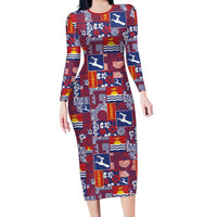 Kiribati Tekeraoi n te Kiritimati Long Sleeve Bodycon Dress Pacific Patchwork Xmas Vibes - Polynesian Pride