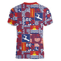 Kiribati Tekeraoi n te Kiritimati Women V-Neck T-Shirt Pacific Patchwork Xmas Vibes - Polynesian Pride