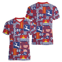 Kiribati Tekeraoi n te Kiritimati Women V-Neck T-Shirt Pacific Patchwork Xmas Vibes - Polynesian Pride