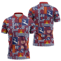 Kiribati Tekeraoi n te Kiritimati Zipper Polo Shirt Pacific Patchwork Xmas Vibes - Polynesian Pride