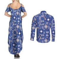 Marshall Islands Merry Christmas Couples Matching Summer Maxi Dress and Long Sleeve Button Shirt Pacific Patchwork Xmas Vibes - Polynesian Pride