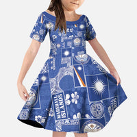 Marshall Islands Merry Christmas Family Matching Off The Shoulder Long Sleeve Dress and Hawaiian Shirt Pacific Patchwork Xmas Vibes LT9 Daughter's Dress Blue - Polynesian Pride