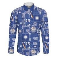 Marshall Islands Merry Christmas Family Matching Off The Shoulder Long Sleeve Dress and Hawaiian Shirt Pacific Patchwork Xmas Vibes LT9 Dad's Shirt - Long Sleeve Blue - Polynesian Pride