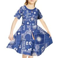 Marshall Islands Merry Christmas Kid Short Sleeve Dress Pacific Patchwork Xmas Vibes - Polynesian Pride