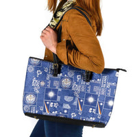 Marshall Islands Merry Christmas Leather Tote Bag Pacific Patchwork Xmas Vibes - Polynesian Pride