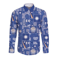 Marshall Islands Merry Christmas Long Sleeve Button Shirt Pacific Patchwork Xmas Vibes - Polynesian Pride