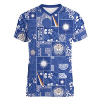 Marshall Islands Merry Christmas Women V-Neck T-Shirt Pacific Patchwork Xmas Vibes - Polynesian Pride