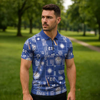 Marshall Islands Merry Christmas Zipper Polo Shirt Pacific Patchwork Xmas Vibes - Polynesian Pride