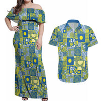 Palau Ungil Kurismas Couples Matching Off Shoulder Maxi Dress and Hawaiian Shirt Pacific Patchwork Xmas Vibes - Polynesian Pride