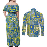 Palau Ungil Kurismas Couples Matching Off Shoulder Maxi Dress and Long Sleeve Button Shirt Pacific Patchwork Xmas Vibes - Polynesian Pride
