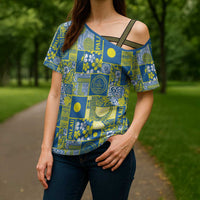 Palau Ungil Kurismas Cross Shoulder Shirt Pacific Patchwork Xmas Vibes - Polynesian Pride