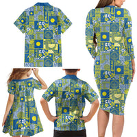 Palau Ungil Kurismas Family Matching Long Sleeve Bodycon Dress and Hawaiian Shirt Pacific Patchwork Xmas Vibes LT9 - Polynesian Pride
