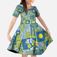 Palau Ungil Kurismas Family Matching Off The Shoulder Long Sleeve Dress and Hawaiian Shirt Pacific Patchwork Xmas Vibes LT9 Daughter's Dress Green - Polynesian Pride