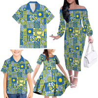 Palau Ungil Kurismas Family Matching Off The Shoulder Long Sleeve Dress and Hawaiian Shirt Pacific Patchwork Xmas Vibes LT9 - Polynesian Pride