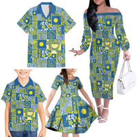 Palau Ungil Kurismas Family Matching Off The Shoulder Long Sleeve Dress and Hawaiian Shirt Pacific Patchwork Xmas Vibes - Polynesian Pride