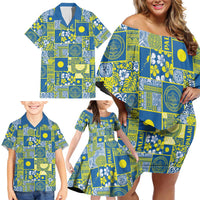 Palau Ungil Kurismas Family Matching Off Shoulder Short Dress and Hawaiian Shirt Pacific Patchwork Xmas Vibes - Polynesian Pride