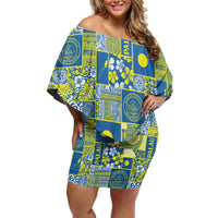 Palau Ungil Kurismas Family Matching Off Shoulder Short Dress and Hawaiian Shirt Pacific Patchwork Xmas Vibes - Polynesian Pride