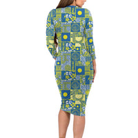 Palau Ungil Kurismas Long Sleeve Bodycon Dress Pacific Patchwork Xmas Vibes - Polynesian Pride
