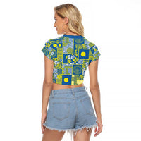 Palau Ungil Kurismas Raglan Cropped T Shirt Pacific Patchwork Xmas Vibes - Polynesian Pride
