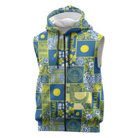 Palau Ungil Kurismas Sleeveless Zip Hoodie Pacific Patchwork Xmas Vibes - Polynesian Pride