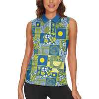 Palau Ungil Kurismas Women Sleeveless Polo Shirt Pacific Patchwork Xmas Vibes - Polynesian Pride