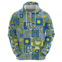 Palau Ungil Kurismas Zip Hoodie Pacific Patchwork Xmas Vibes - Polynesian Pride