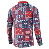Red Samoa Manuia Le Kerisimasi Button Sweatshirt Pacific Patchwork Xmas Vibes - Polynesian Pride