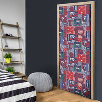 Red Samoa Manuia Le Kerisimasi Door Cover Pacific Patchwork Xmas Vibes - Polynesian Pride
