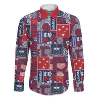 Red Samoa Manuia Le Kerisimasi Family Matching Long Sleeve Bodycon Dress and Hawaiian Shirt Pacific Patchwork Xmas Vibes - Polynesian Pride
