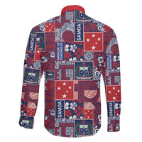 Red Samoa Manuia Le Kerisimasi Family Matching Off The Shoulder Long Sleeve Dress and Hawaiian Shirt Pacific Patchwork Xmas Vibes - Polynesian Pride
