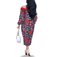 Red Samoa Manuia Le Kerisimasi Family Matching Off The Shoulder Long Sleeve Dress and Hawaiian Shirt Pacific Patchwork Xmas Vibes - Polynesian Pride