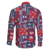 Red Samoa Manuia Le Kerisimasi Family Matching Off Shoulder Maxi Dress and Hawaiian Shirt Pacific Patchwork Xmas Vibes - Polynesian Pride