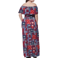 Red Samoa Manuia Le Kerisimasi Family Matching Off Shoulder Maxi Dress and Hawaiian Shirt Pacific Patchwork Xmas Vibes - Polynesian Pride
