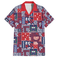 Red Samoa Manuia Le Kerisimasi Family Matching Off Shoulder Short Dress and Hawaiian Shirt Pacific Patchwork Xmas Vibes - Polynesian Pride