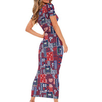 Red Samoa Manuia Le Kerisimasi Family Matching Short Sleeve Bodycon Dress and Hawaiian Shirt Pacific Patchwork Xmas Vibes - Polynesian Pride