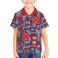 Red Samoa Manuia Le Kerisimasi Family Matching Short Sleeve Bodycon Dress and Hawaiian Shirt Pacific Patchwork Xmas Vibes - Polynesian Pride