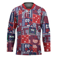 Red Samoa Manuia Le Kerisimasi Hockey Jersey Pacific Patchwork Xmas Vibes - Polynesian Pride