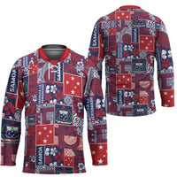 Red Samoa Manuia Le Kerisimasi Hockey Jersey Pacific Patchwork Xmas Vibes - Polynesian Pride