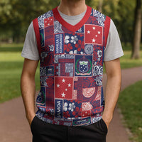 Red Samoa Manuia Le Kerisimasi Christmas Knitted V-Neck Vest Pacific Patchwork Xmas Vibes - Polynesian Pride