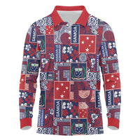 Red Samoa Manuia Le Kerisimasi Long Sleeve Polo Shirt Pacific Patchwork Xmas Vibes - Polynesian Pride