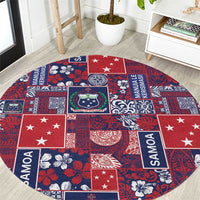 Red Samoa Manuia Le Kerisimasi Round Carpet Pacific Patchwork Xmas Vibes - Polynesian Pride