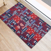 Red Samoa Manuia Le Kerisimasi Rubber Doormat Pacific Patchwork Xmas Vibes - Polynesian Pride