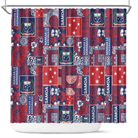 Red Samoa Manuia Le Kerisimasi Shower Curtain Pacific Patchwork Xmas Vibes - Polynesian Pride