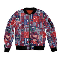 Red Samoa Manuia Le Kerisimasi Sleeve Zip Bomber Jacket Pacific Patchwork Xmas Vibes - Polynesian Pride