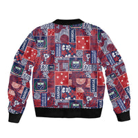 Red Samoa Manuia Le Kerisimasi Sleeve Zip Bomber Jacket Pacific Patchwork Xmas Vibes - Polynesian Pride
