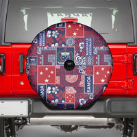 Red Samoa Manuia Le Kerisimasi Spare Tire Cover Pacific Patchwork Xmas Vibes - Polynesian Pride